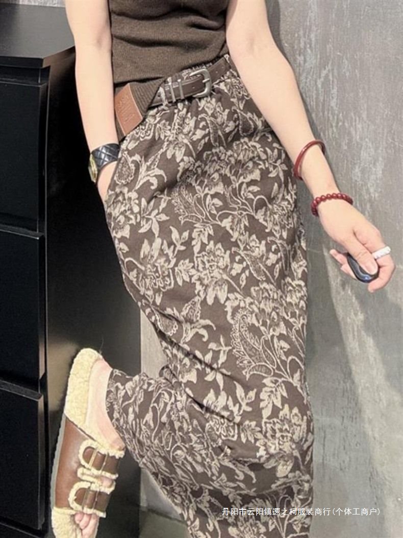 花柄ファッション クラシカル花柄ジャカード風ロングスカート