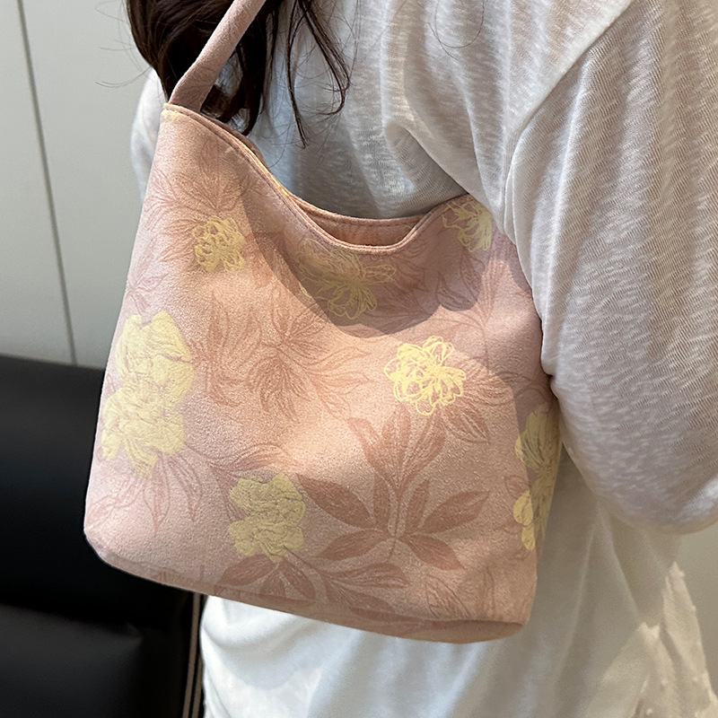 花柄ファッション 花柄刺繍入り肩掛けトートバッグ