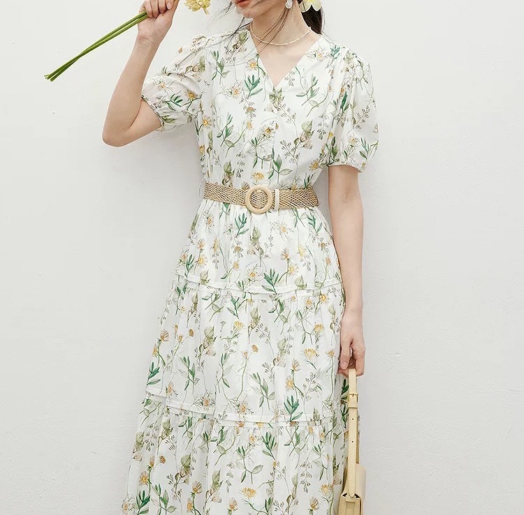 花柄ファッション 優美な花園ティアードロングワンピース