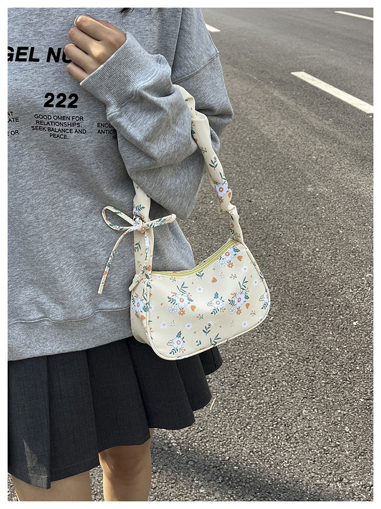 花柄ファッション 小花柄リボンハンドル布製ミニバッグ