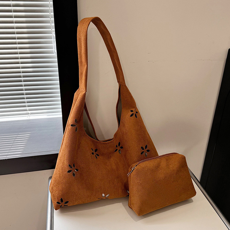 花柄ファッション 花の透かし彫り刺繍トートバッグ