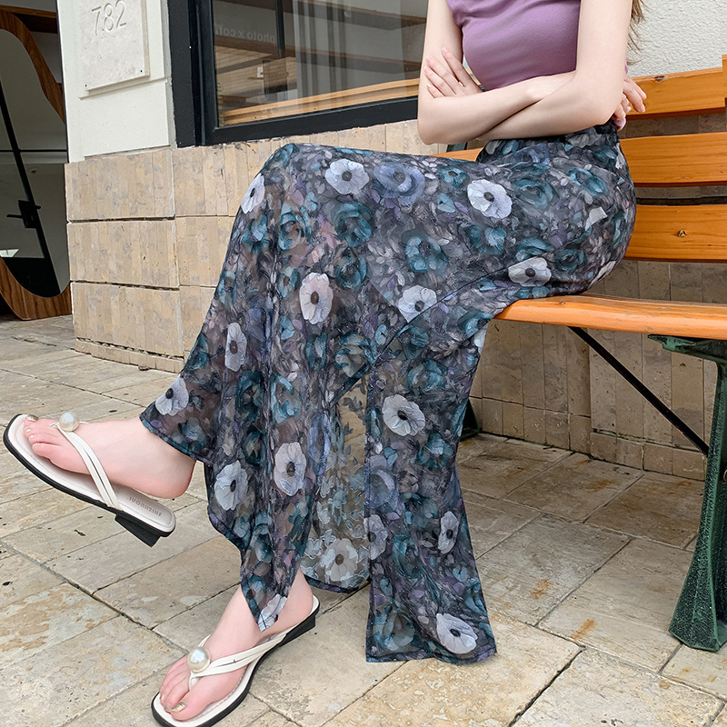 花柄ファッション 透け感シアー花柄ロングタイトスカート