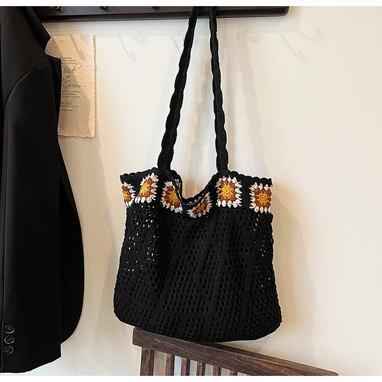 花柄ファッション グラニースクエア編み巾着トートバッグ