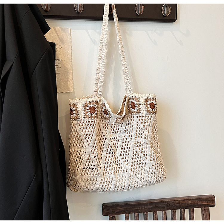 花柄ファッション グラニースクエア編み巾着トートバッグ