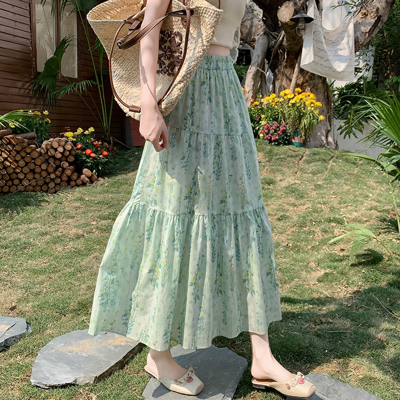 花柄ファッション ティアードデザイン 花柄ロングスカート