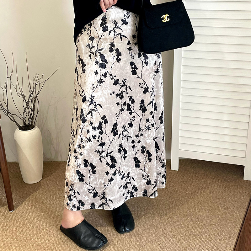 花柄ファッション フラワープリント落ち感ロングスカート