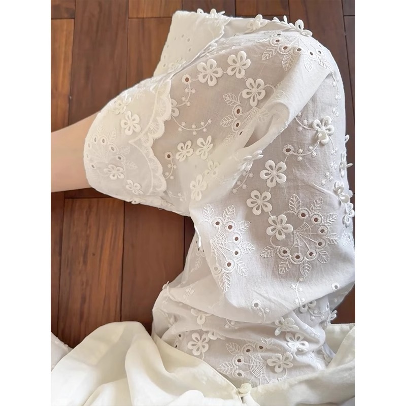 花柄ファッション 花刺繍レースのふんわり七分袖レギンス