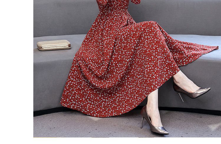 花柄ファッション 小花柄エレガント長袖シフォンワンピース