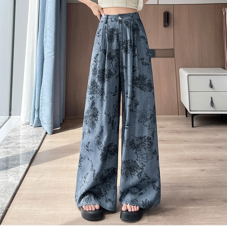 花柄ファッション 優雅な花模様ワイドパンツ
