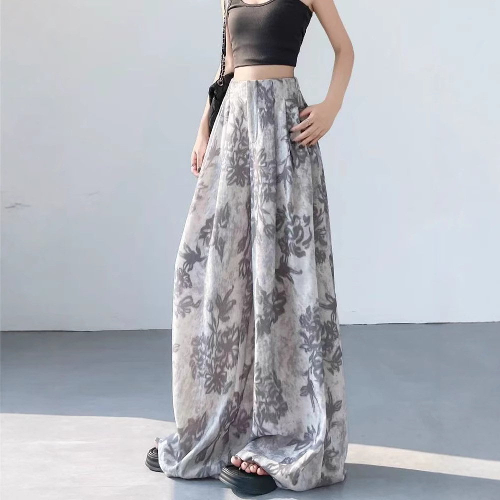 花柄ファッション 優雅な花模様マキシパンツ