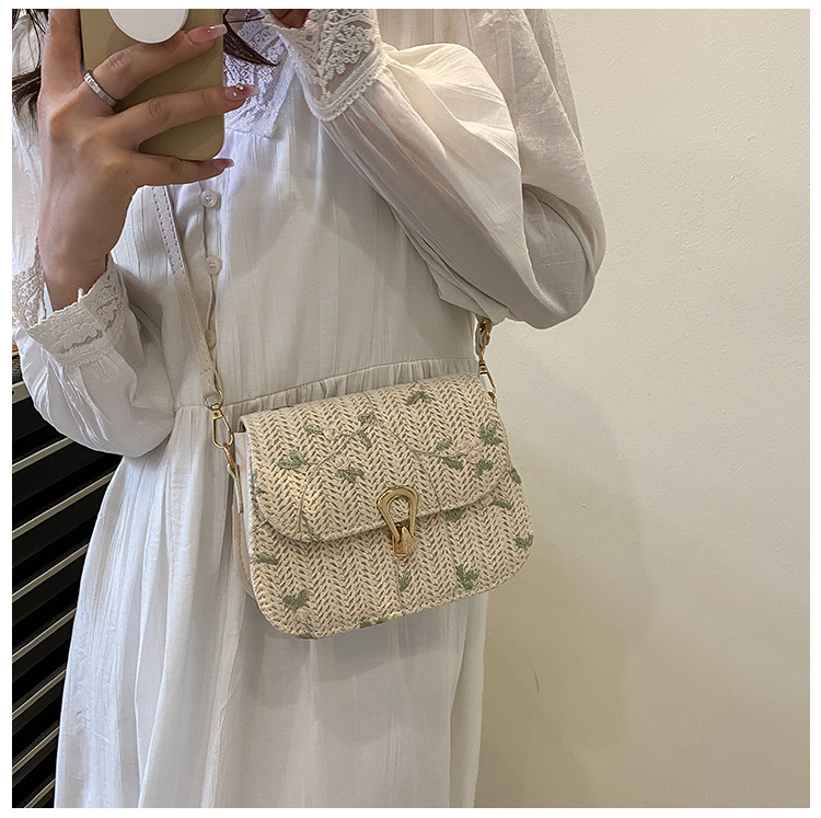 花柄ファッション ヘリンボーン編み込み斜め掛けショルダーバッグ