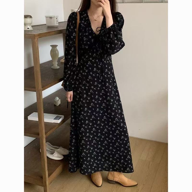 非表示(サイズ表なし)花柄ファッション 小花柄ロングワンピース 前紐結び