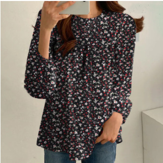 花柄ファッション 小花柄ゆったりチュニックブラウス