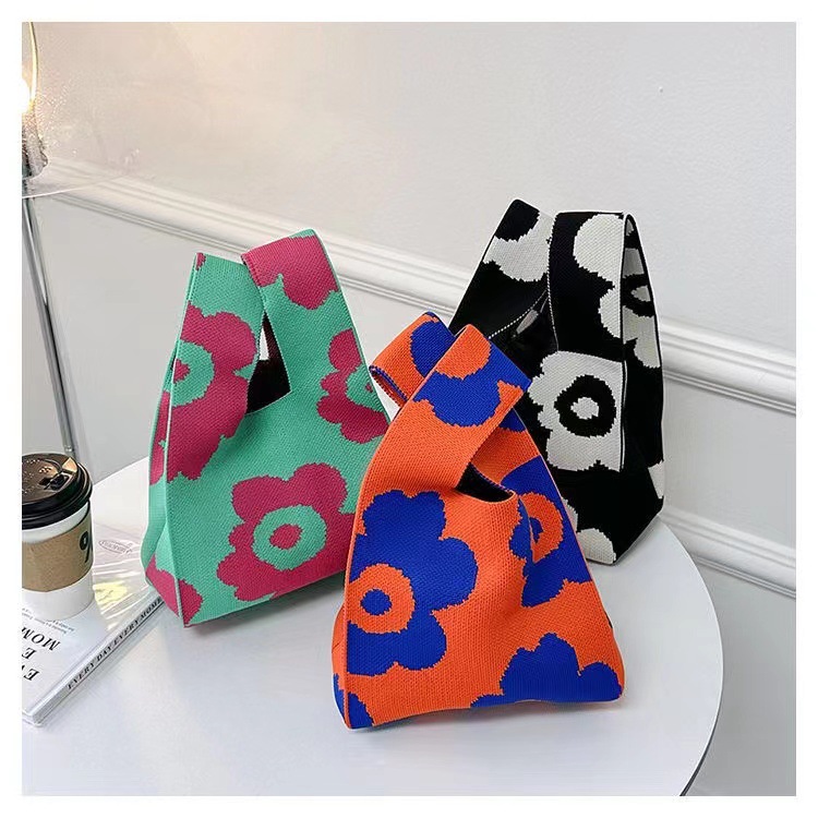 花柄ファッション 北欧風大輪花柄ニットショルダーバッグ