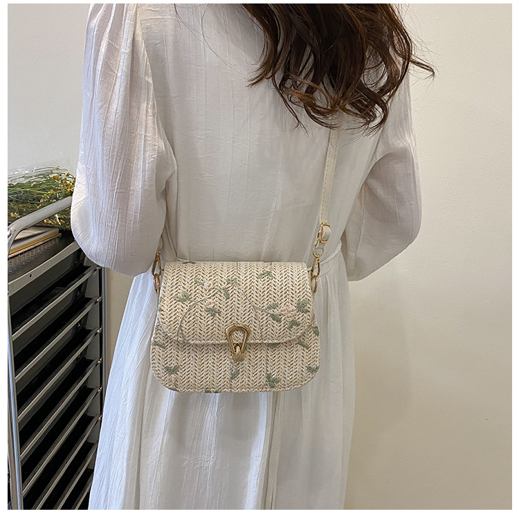 花柄ファッション ヘリンボーン編み込み斜め掛けショルダーバッグ