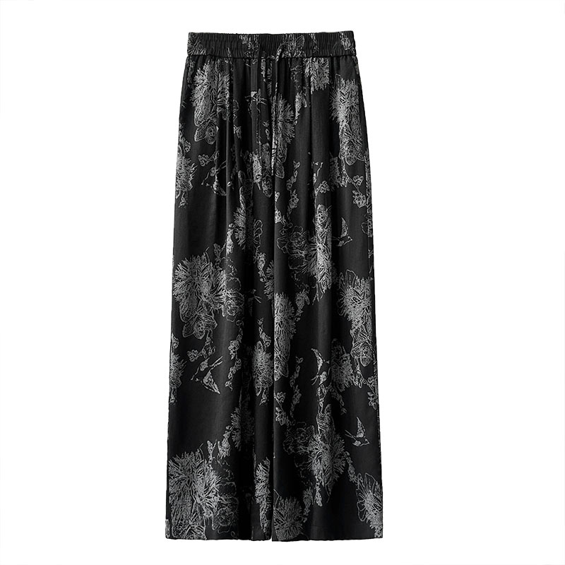 花柄ファッション 優美な花模様ワイドパンツ