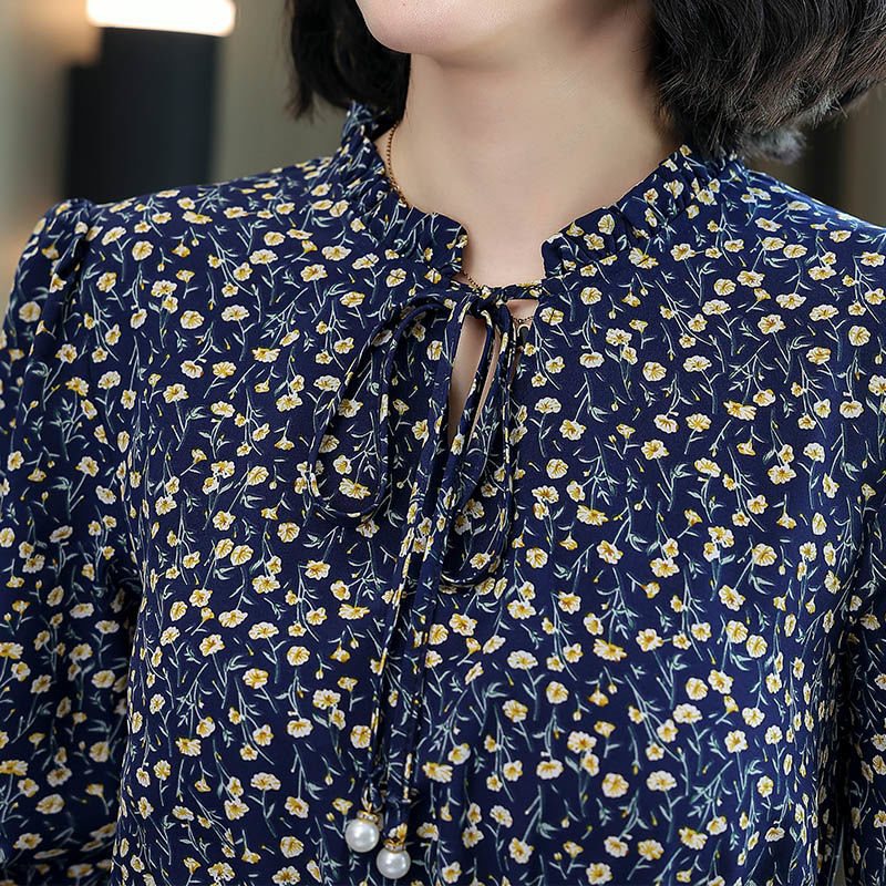 花柄ファッション 小花柄エレガント長袖シフォンワンピース