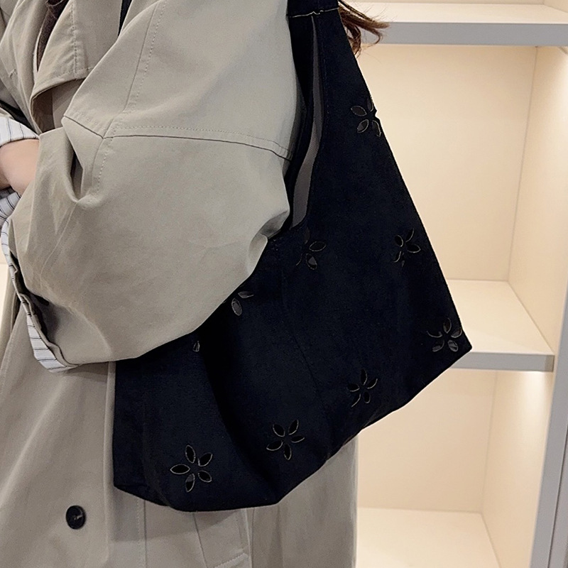 花柄ファッション 花の透かし彫り刺繍トートバッグ