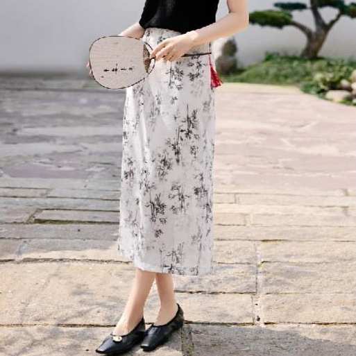 花柄ファッション 墨絵風竹柄ロングスカート
