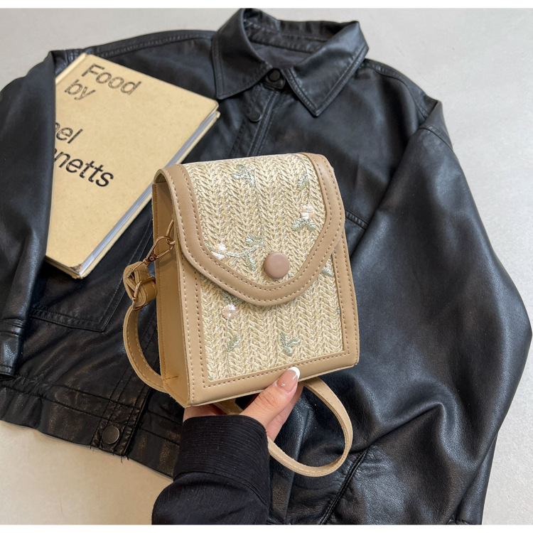 花柄ファッション 編み込みフラワー刺繍ミニショルダーバッグ