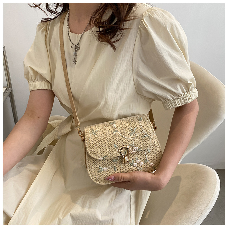 花柄ファッション ヘリンボーン編み込み斜め掛けショルダーバッグ