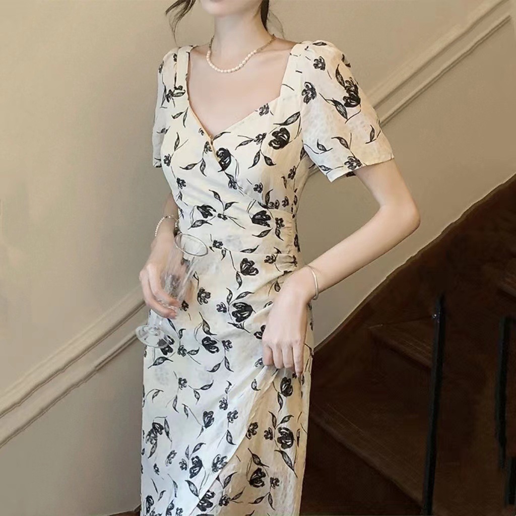 花柄ファッション 背中リボン付き花柄ワンピース