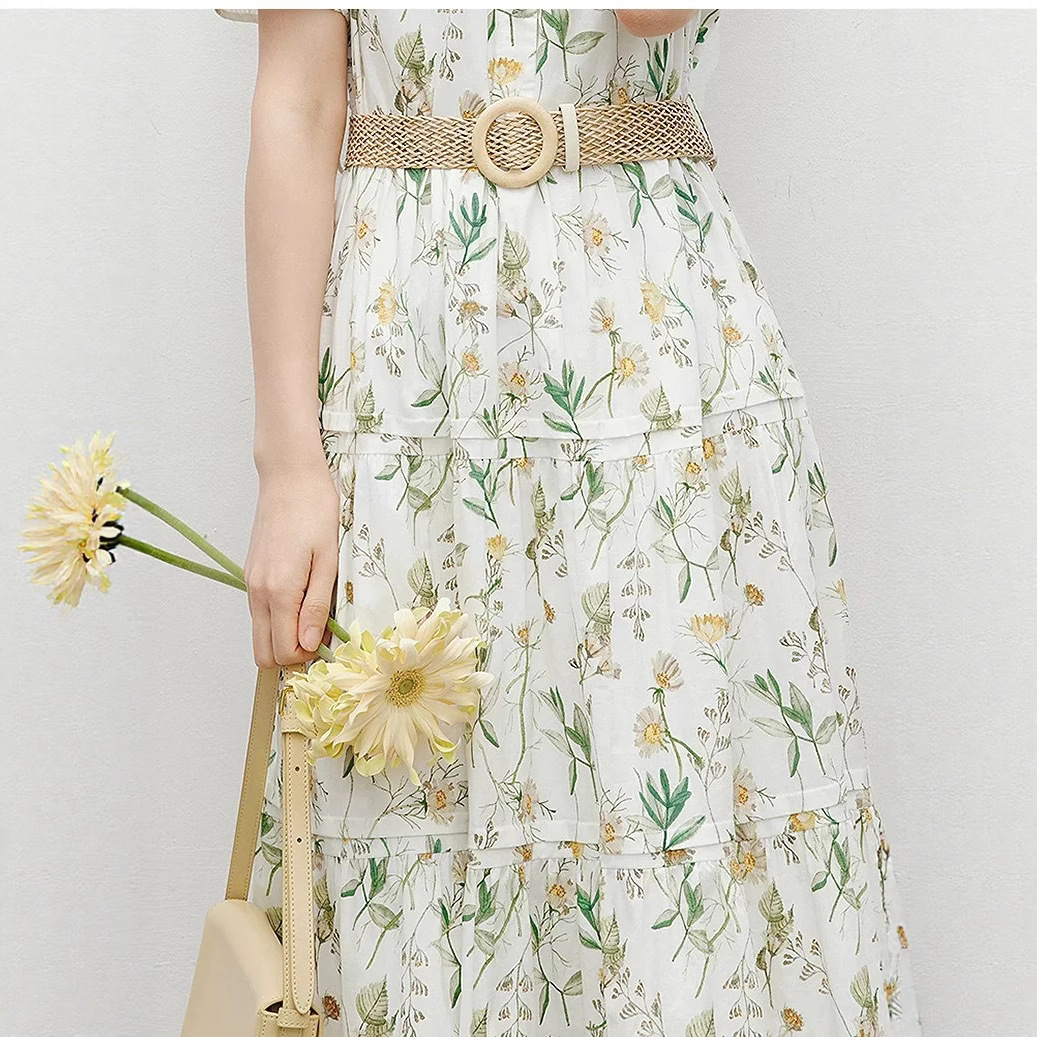 花柄ファッション 優美な花園ティアードロングワンピース