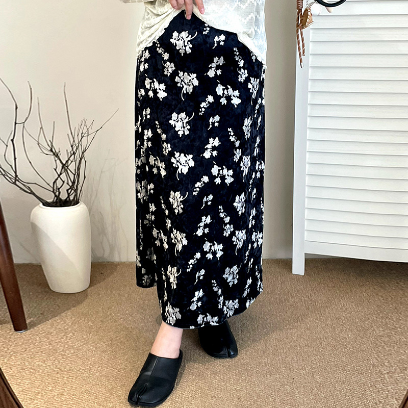 花柄ファッション フラワープリント落ち感ロングスカート