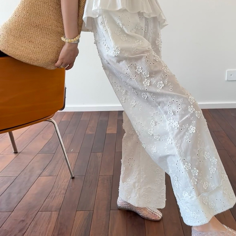 花柄ファッション 花刺繍レースのふんわり七分袖レギンス