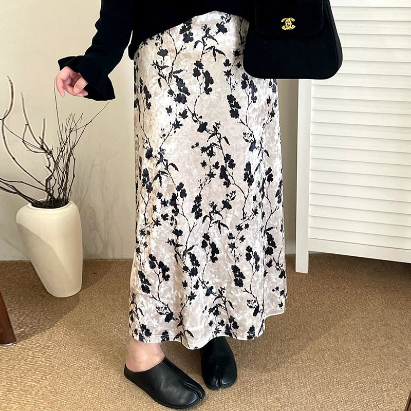 花柄ファッション フラワープリント落ち感ロングスカート