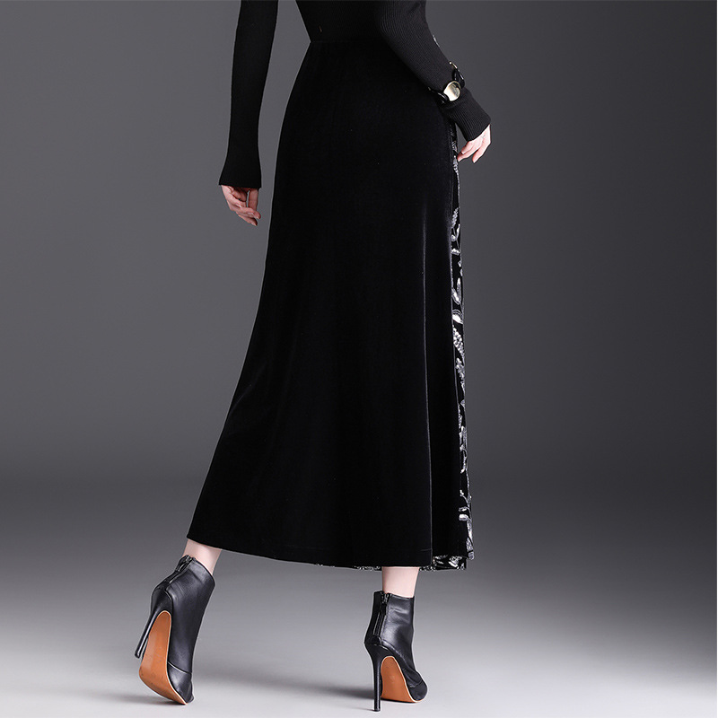 花柄ファッション 上品な刺繍フラワー柄ロングフレアスカート