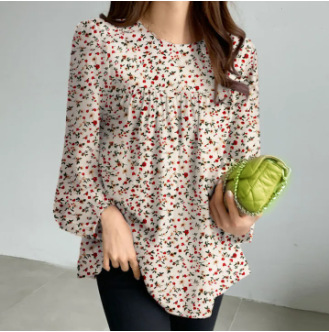 花柄ファッション 小花柄ゆったりチュニックブラウス
