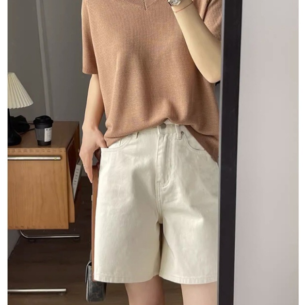 デニムファッション ゆったりシルエット 綿麻ショートパンツ