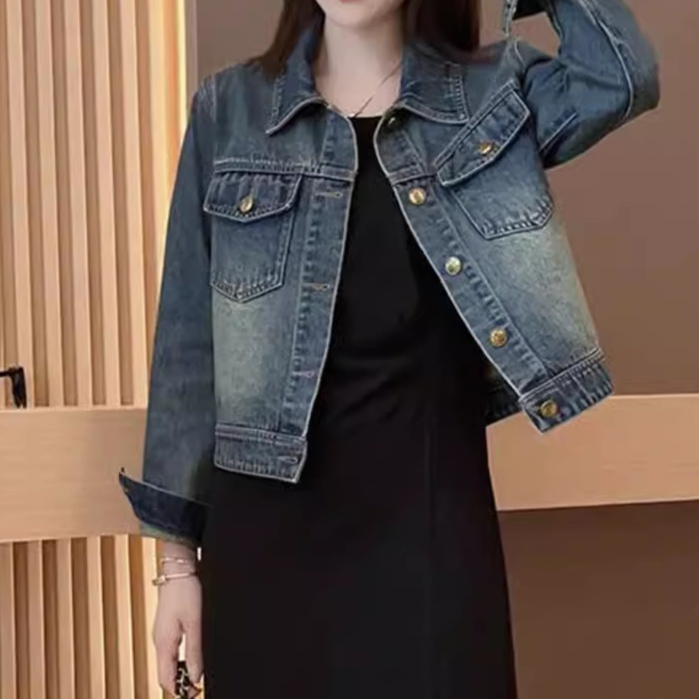 デニムファッション クロップド丈デニムジャケット