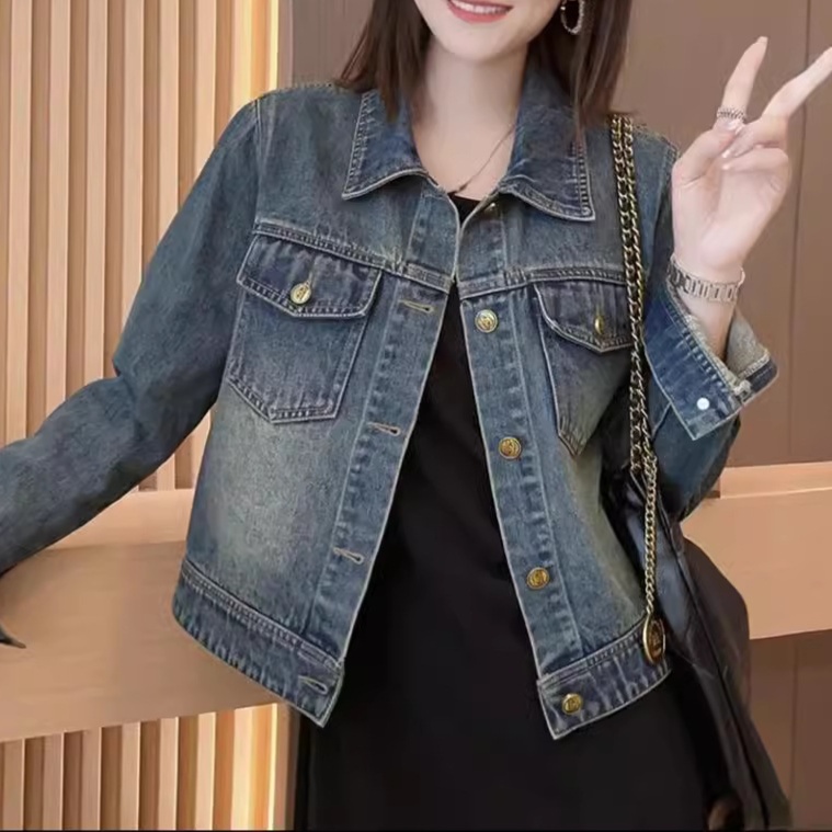 デニムファッション クロップド丈デニムジャケット