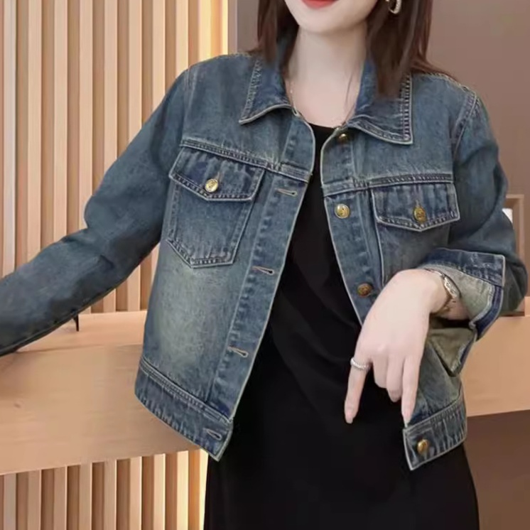 デニムファッション クロップド丈デニムジャケット