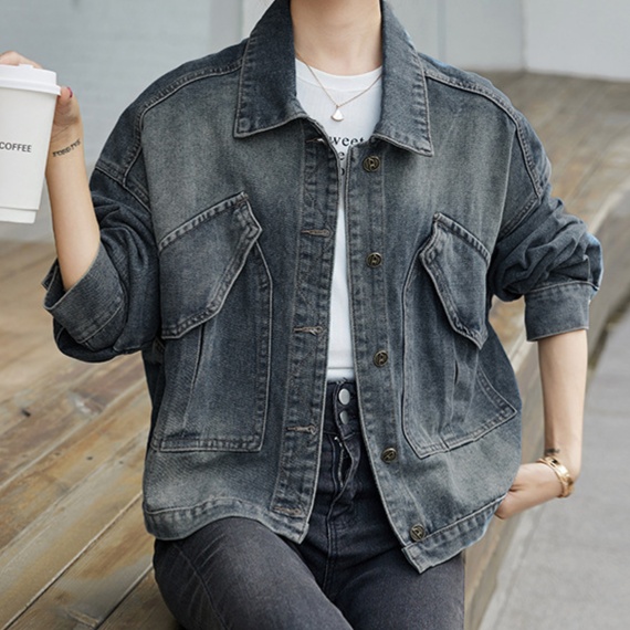 デニムファッション ゆったりシルエット大人デニムジャケット