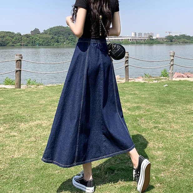 デニムファッション さわやか季節のデニムフレアースカート
