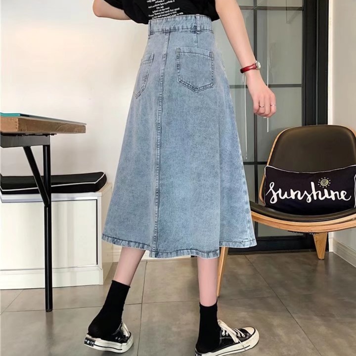 デニムファッション ボタンデザイン デニムフレアースカート