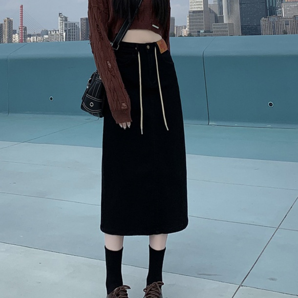 デニムファッション 上質デニム ロングタイトスカート