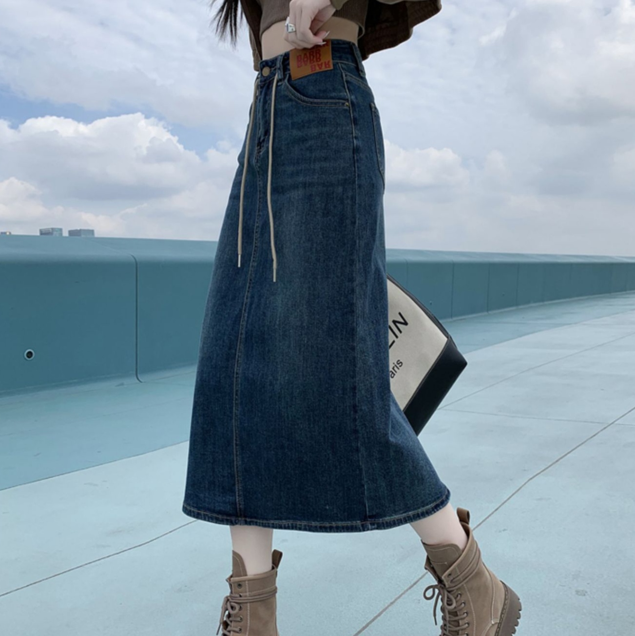デニムファッション 上質デニム ロングタイトスカート