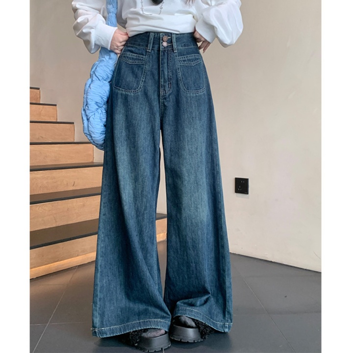 デニムファッション ゆったりワイドデニムパンツ