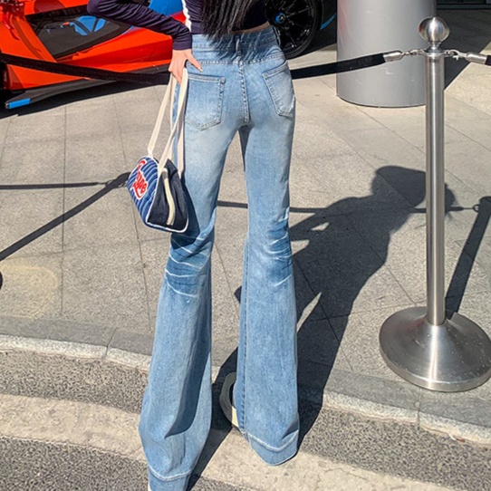 デニムファッション ハイウエストフレアデニムパンツ