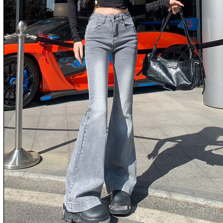 デニムファッション ハイウエストフレアデニムパンツ