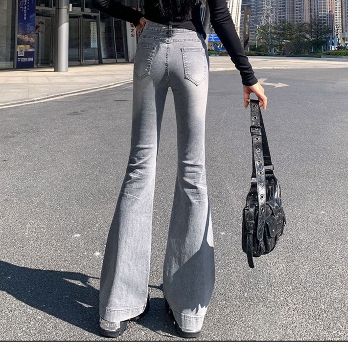 デニムファッション ハイウエストフレアデニムパンツ