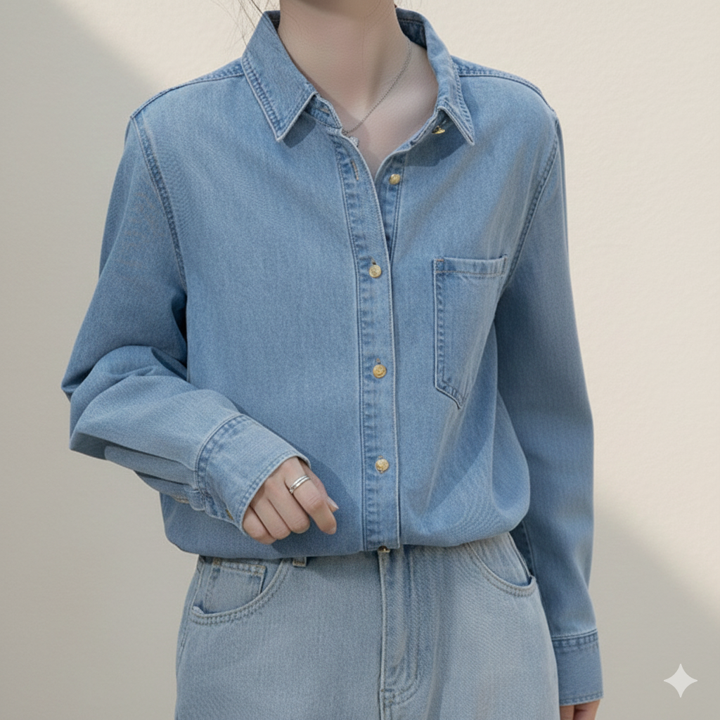 デニムシャツ 草原の風になびく ゆったりデニムシャツ