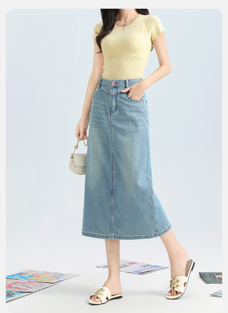 デニムスカート すっきり美シルエット ミディ丈デニムスカート