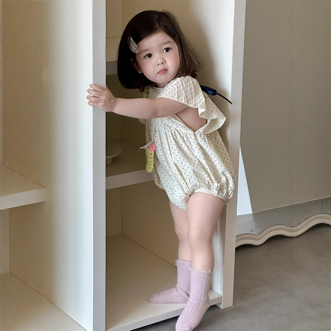 メイン画像:4枚目:ベビードレス 小花柄フリル袖ロンパース型ドレス