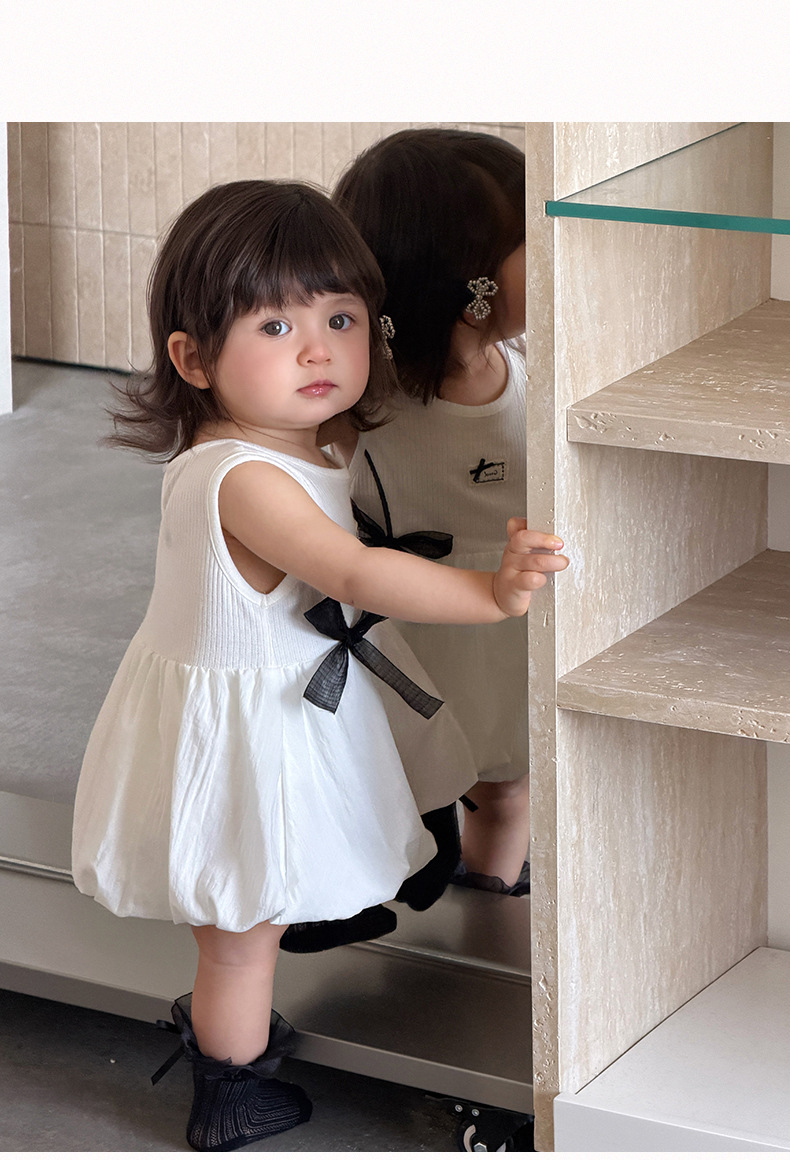 メイン画像:3枚目:ベビードレス リブニット切替リボン付きバルーンワンピース