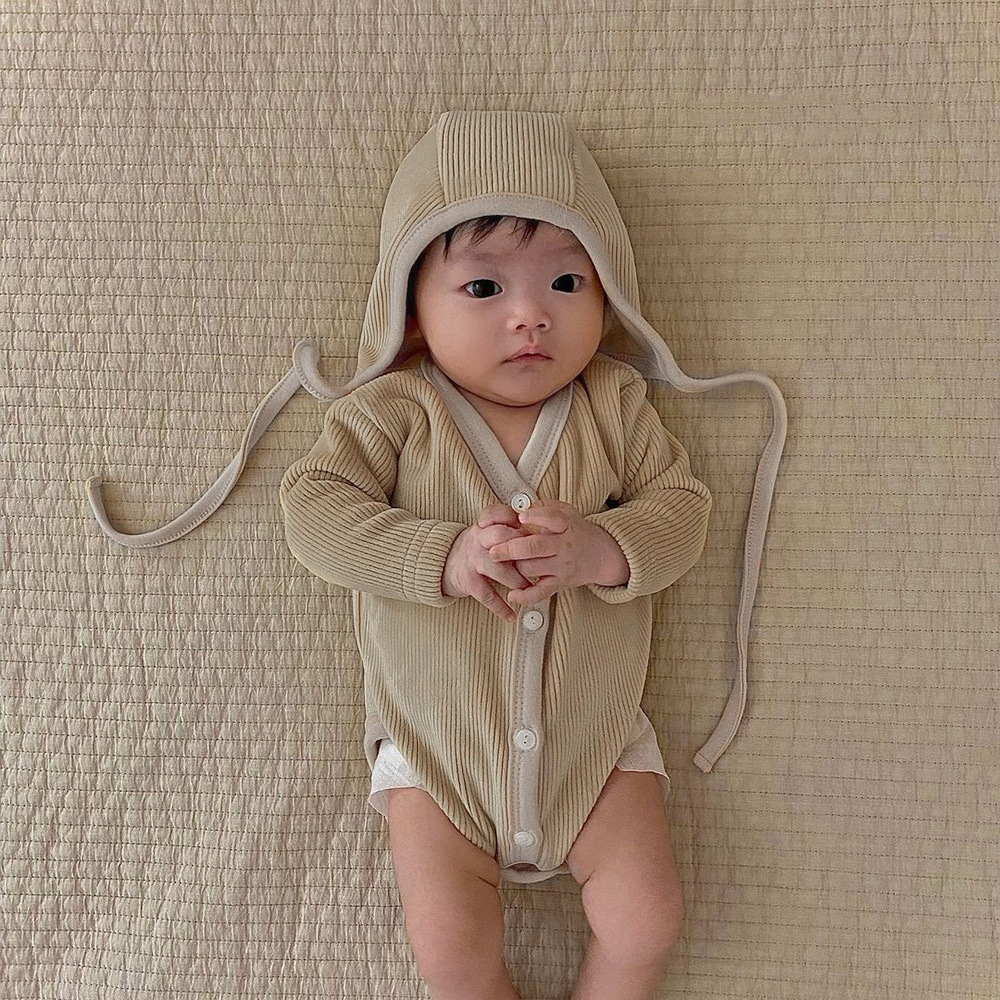メイン画像:0枚目:ベビードレス リブ編み襟付きロンパース型ドレス